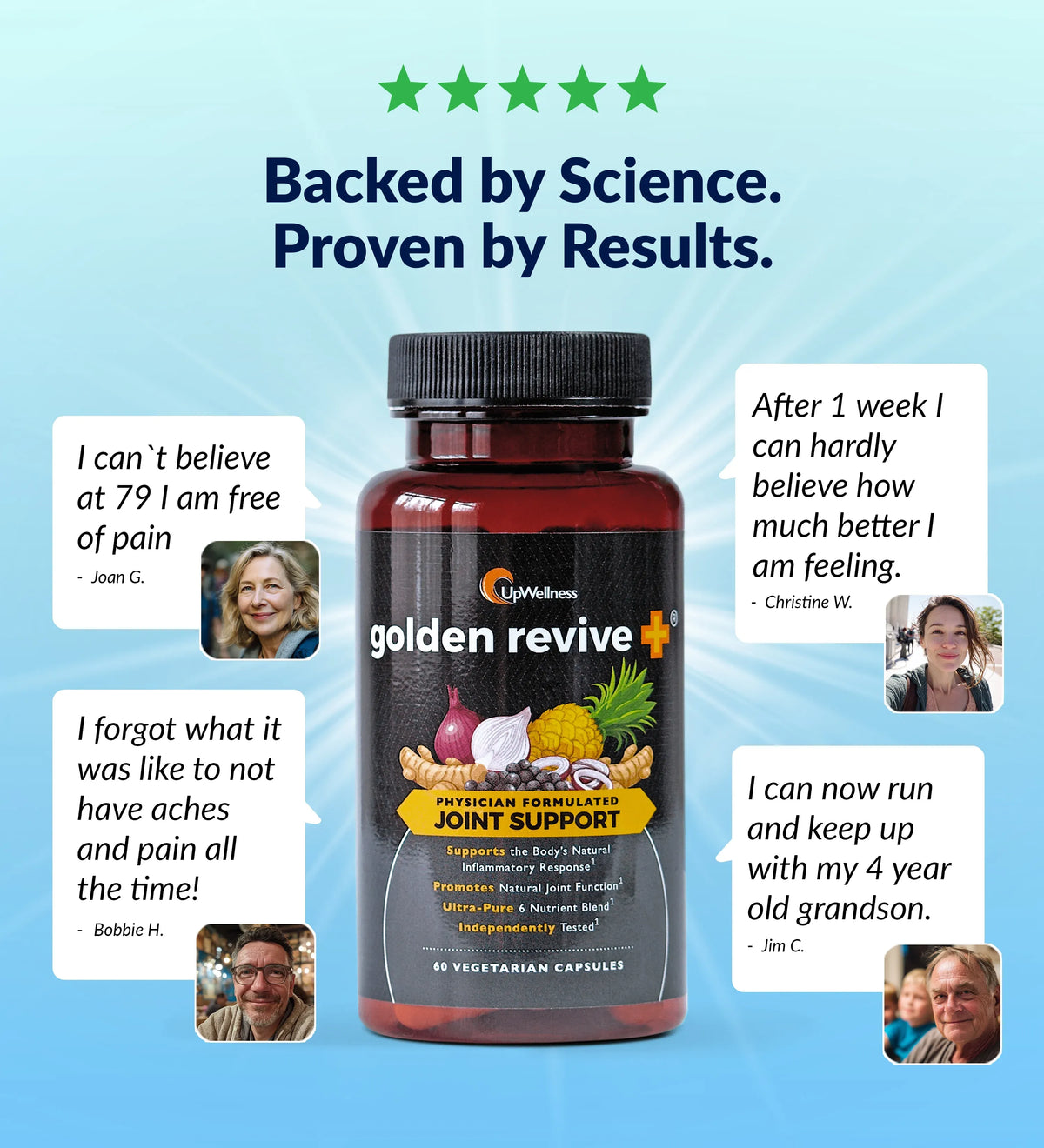 UpWellness Golden Revive + Joint Support Supplement Featuring Turmeric with Black Pepper, Quercetin, and Magnesium- Turmeric Boswellia Supplement - 6 Active Ingredients for Joint Care - 60 Capsules