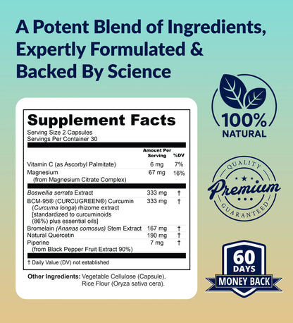 UpWellness Golden Revive + Joint Support Supplement Featuring Turmeric with Black Pepper, Quercetin, and Magnesium- Turmeric Boswellia Supplement - 6 Active Ingredients for Joint Care - 60 Capsules